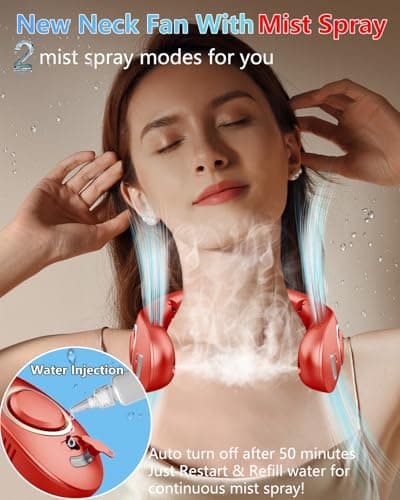 Portable Neck Fan with Mister,Hands Free Folded Neck Fan with LED Display&4 Fan Speeds, Misting Cooling Personal Fans for Your Neck,Foldaway Face Fan with Mist Birthday Gifts for Women Men Adult - Thumbnail 2