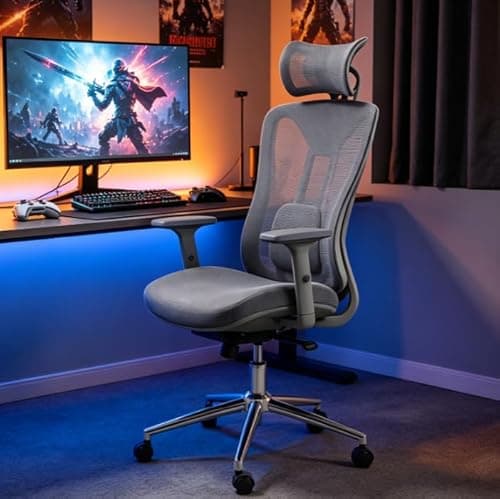 LuxErgo Ergonomic Office Chair, High Back Mesh Desk Chair with Adjustable Headrest Lumbar Support Seat Depth, 300 Lbs Big and Tall, 90-110° Tilt Lock Swivel Rolling Task Chair,Grey - Image 1