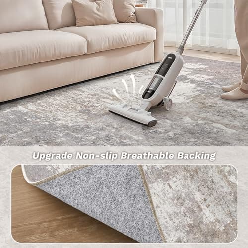 Micgeek Area Rug Living Room - 5X7 Abstract Washable Large Soft Foldable Non Slip Rug Neutral Modern Low Pile Carpet for Bedroom Nursery Dining Room Kitchen Home Office Indoor - Grey Brown - Thumbnail 5