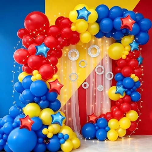 Carnival Circus Balloon Garland Arch Kit, 160Pcs Red Yellow Blue Latex Balloons with Star Foil Balloons for Birthday Party Wedding Baby Shower Bridal Shower Decorations - Thumbnail 6