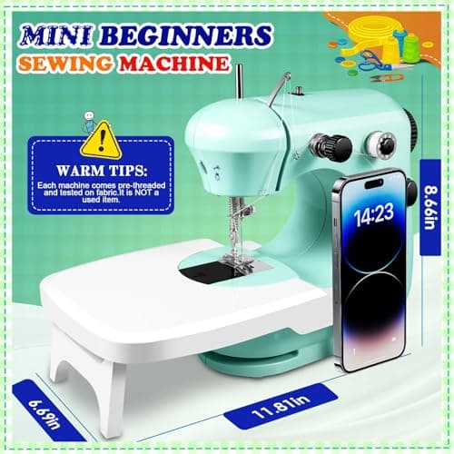 Sewing Machine, Mini Sewing Machines for Beginner with Eco-Friendly Material, Dual Speed Portable Sewing Machines with Extension Table, Light - Easy to Use, Best Gift for Kids & Women - Thumbnail 2