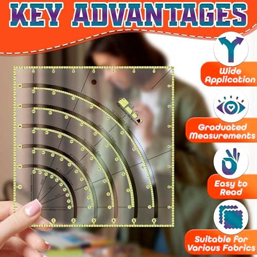 Acrylic Square Quilting Ruler - Quilting Rulers for Precision Cutting, Patchwork Crafts & DIY Decor - Easy to Use, 8.1x8.1 Transparent Square Sewing Ruler for Measuring, Templates and Pattern Drafting - Thumbnail 4