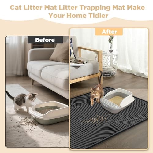 AMOK Cat Litter Mat, Extra Large Silicone Litter Box Mat 40" x 28", Waterproof Litter Trapping Mat for Cats, Durable and Easy to Clean, Black - Thumbnail 3