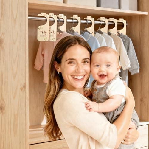 VKDDM Wooden Baby Closet Dividers - Set of 8 Baby Clothes Organizer from Newborn to Toddler, Double-Sided Gender Neutral Baby Clothes Dividers - Thumbnail 5