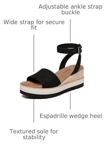 Athlefit Women's Platform Sandals Buckle Ankle Strap Open Toe Espadrille Black Wedge Sandals Size 7.5 - Thumbnail 3