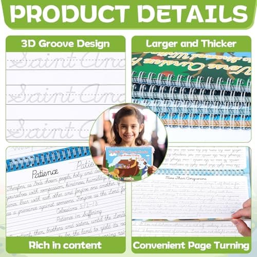 chiazllta Bible Grooved Cursive Handwriting Workbook Magic Reusable Grooved Handwriting Practice for Kids and Beginners Ages 5-12 Learn Cursive Bible for Sunday School Christian Activity - Thumbnail 3