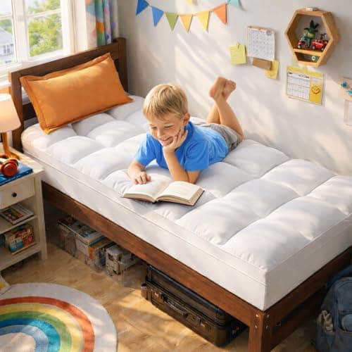 ABENE Twin Size Mattress Topper for Back Pain Relief, Extra Thick Mattress Pad Pillowtop, Soft Plush Mattress Cover Bed Topper with Deep Pocket, Overfilled Down Alternative Filling, White - Thumbnail 2