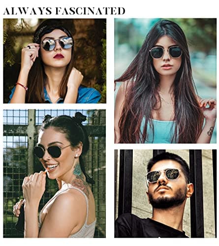 KALIYADI Hexagon Sunglasses For Women Men Polarized Square Sunglasses For Womens Sun Glasses UV Protection Metal Frame (3 Packs) - Thumbnail 2