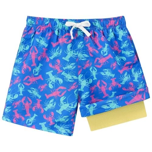 westwolf Kid Swim Trunks Size 5 6 Purple Blue Lobster Little Boys Board Shorts 5T 6T Bathing Suit Boys with Compress Liner Blue Lobster Stretch Swimming Trunks Daily Holiday Swim Shorts - Image 1