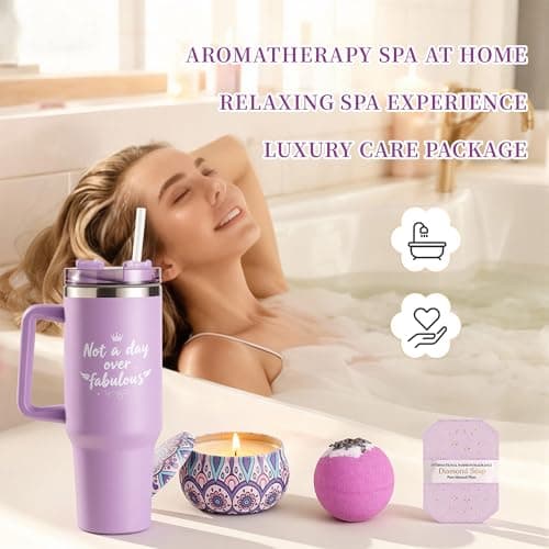 Birthday Gifts for Women – Lavender Spa Gift Basket, Self Care & Get Well Soon Set, 40oz Tumbler with Handle, Stanley Cup Gift Set for Mom, Friends, Relaxation & Pampering - Thumbnail 3