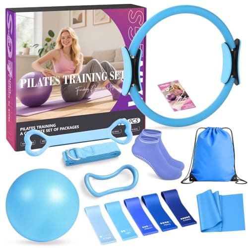Vanlgs Pilates Kit 13Pcs Home Pilates Essentials Workout Kit with 13" Ring, 10" Ball and Resistance Bands for Women at Home Pilates Equipment Set for Beginners（Blue） - Image 1