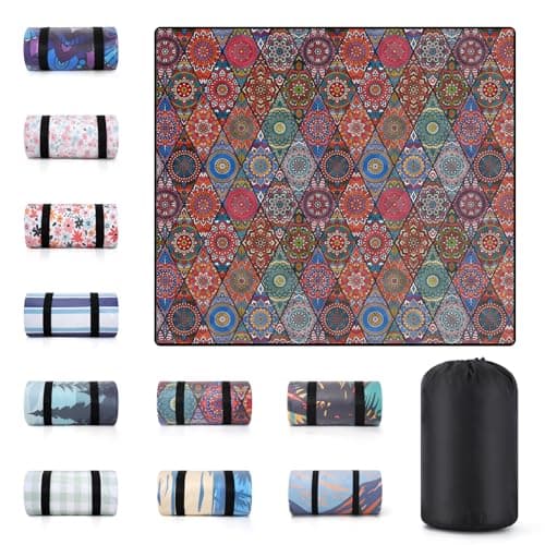memKiya 60x80" Picnic Blankets Waterproof Beach Blanket Outdoor Sandproof Foldable Park Lawn Grass Concert Mat Portable Tent Rugs Camper Inside Outside Camping Gifts Accessories Road Trip Necessities - Image 1