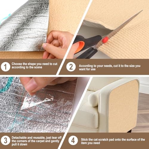Cat Scratch Mat for Couch, Wall & Cat Tree - 78.7" Trimmable Self-Adhesive Cat Scratcher, Cat Scratch Furniture Protector, Felt Alternative to Sisal, DIY Cat Tower Replacement, 2 Pack(Khaki) - Thumbnail 6