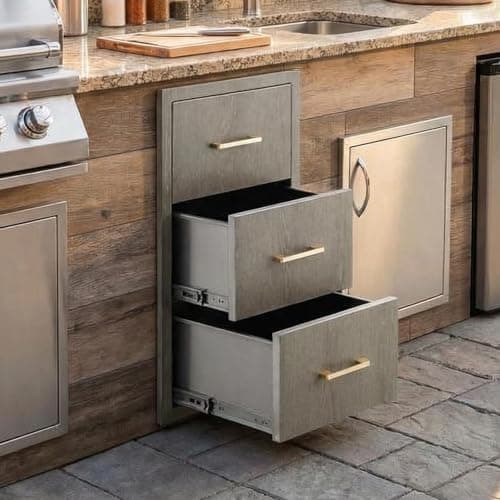 GarveeTech Outdoor Kitchen Triple Drawers, Stainless Steel, Heavy Duty with Handles, Weather-Resistant Flush Mount, BBQ Island Drawer for Patio Grill Station, 16" W x 28.5" H x 20.5" D - Image 1