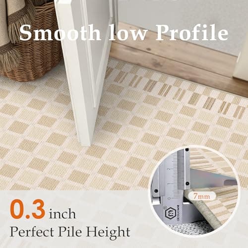PureCozy Beige 8x10 Area Rug for Living Room Neutral Machine Washable Large Checkered Rugs Non-Slip Stain Resistant Low Pile Boho Accent Indoor Office Throw Carpet for Bedroom Playroom Nursery - Thumbnail 5