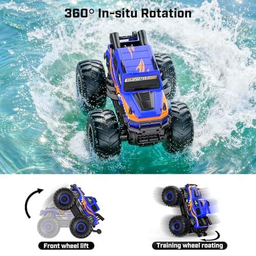 WayEee Remote Control Car Toys for Kids 6+, RC Car Waterproof Monster Truck Toys, Amphibious 4X4 Pickup, All Terrain Off-Road Vehicles, 2.4GHz Remote Control, 1/18 Scale RC Truck Boys Gifts/Blue - Thumbnail 6