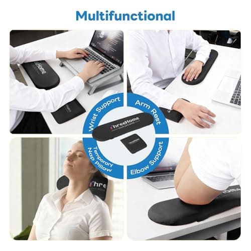 Keyboard and Mouse Wrist Rest Set - Memory Foam + Ice Silk Desk Essentials, Removable Washable Wrist Support with Elbow Rest for Desk, Ideal for Laptops with Stands, Eases Wrist Fatigue, Black - Thumbnail 6
