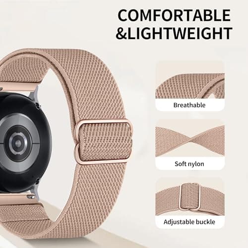 BMBEAR Stretchy Bands Compatible with Samsung Galaxy Watch Band 7/FE/6/5/4/3 & Watch 5 Pro & 6/4 Classic &Gear S3/S2, Soft Fashion Nylon Braided Elastic Strap for 20mm 22mm watch band for Samsung Watch 47mm 46mm 45mm 44mm 40mm 43/42/41mm (Rose powder, 20mm) - Thumbnail 6