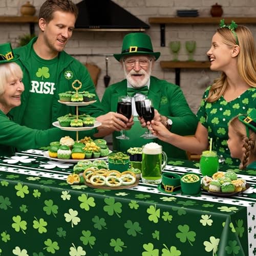 OHOME St Patricks Day Decorations - 2 PCS Shamrock Tablecloth | St Patricks Day Party Favors Supplies Decor Indoor Outdoor - St Patrick's Day Table Runner Covers Backdrop Banner for Home Kitchen - Thumbnail 5