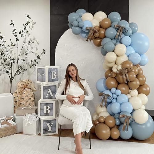 NUTTYBASH Dusty Blue and Brown Balloon Arch Kit, 151Pcs Bear Baby Shower Decorations Macaron Blue Brown Balloons with Bows for Gender Reveal Baby Shower Birthday Decorations - Thumbnail 2