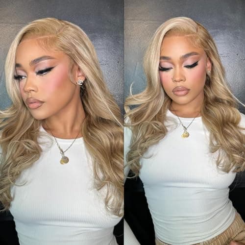 Upgrade - Strawberry Blonde Mixed Platinum Blonde HD Lace Front Human Hair Wigs,13*4 Ombre Highlight Straight Lace Wig 100% Remy Virgin Hair,Pre Plucked with Baby Hair Natural Hairline 150% Density - Thumbnail 3