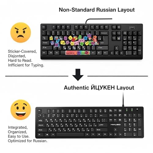 MIKUSO Russian Keyboard with English (Cyrillic),Non Fading Characters,12 Multimedia Keys USB Interface,1.6m line Length Suitable for Computer Laptop PC,Full Size with Number Key,Plug and Play - Thumbnail 2