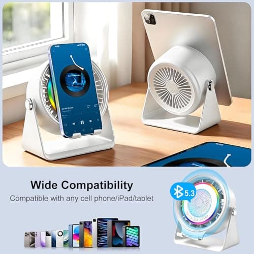 Gifts for Men Women, Wireless Bluetooth Speaker with Phone Stand, Desk Fans & RGB Lights, HD Sound Anti-Slip Base, Rechargeable (5000mAh), 360° Adjustable Phone Holder Cool Gadgets Birthday Gift - Thumbnail 4