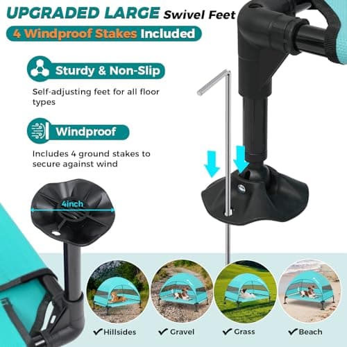 Libbipaw Windproof Elevated Dog Bed with Canopy & Stakes, 3-Sided 90% UV Block, Chew-Proof Teslin Mesh Mat for Large Dogs up to 150lbs(Blue Large) - Thumbnail 2