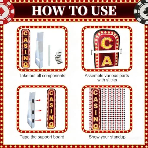 Casino Night Decorations - Giant Casino Sign Cardboard Cutout Standup for Las Vegas Party Decorations, Casino Photo Booth Props - Thumbnail 4