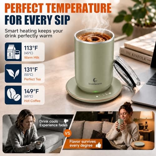 Self Heated Stirring Coffee Mug, 10oz Auto Mixing Cup with Warmer, Green - Thumbnail 2