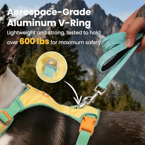 No Pull Dog Harness for Medium & Large Dogs, Lightweight Escape Proof Adjustable Dog Harness with Pocket, Front & Back Clip, Reflective Soft Vest with ID Tag, for Running Walking, Yellow - Thumbnail 3