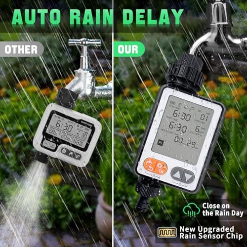 Sprinkler Timer for Garden Hose, 10 Programmable Water Timer with with Auto Rain Delay, IP54 Waterproof 3.3“ Large LCD Drip Irrigation System Timers for Plant, Yard, Lawns, Outdoor - Thumbnail 3