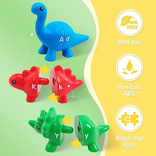 Montessori Learning Toys for Toddlers 1-3, Matching Letters Fine Motor Toy, Double-Sided 26 PCS ABC Dinosaur Alphabet Games for Kids Ages 3-5, Alphabet Learning Dinosaur Set for Kindergarten - Thumbnail 4