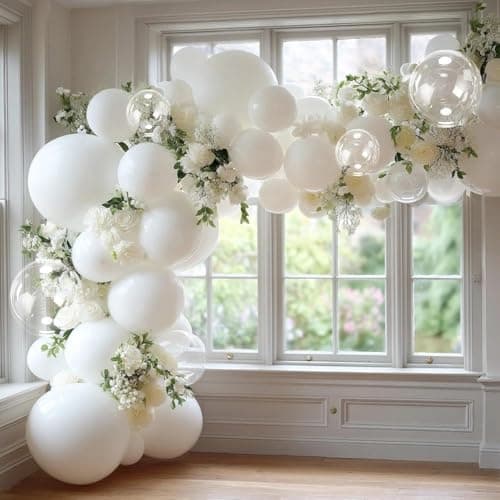 White Balloons Double Stuffed Pastel White Balloons Different Sizes Clear Bobo Balloon Garland Arch Kit 18/12/5 Inch for Birthday Baby Shower Bridal Wedding Graduation Party Decorations - Thumbnail 2