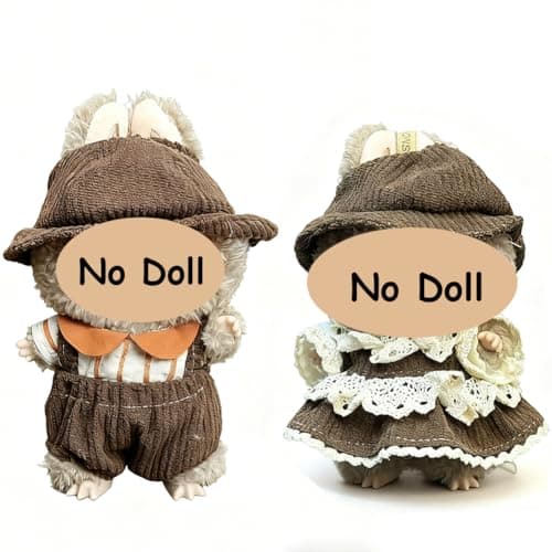 17cm Doll Clothes 2 Set - 6.7 Inches Pink Cute Hat & Overalls Outfit, Suitable for 17cm Plush Dolls, Dress-Up Accessories (Doll Not Included)-Style 2 - Image 1