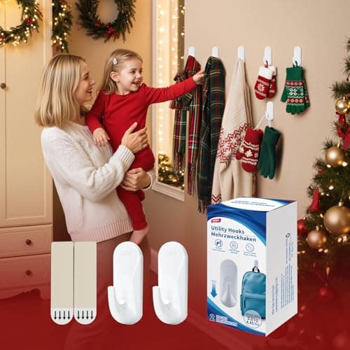 TAILI Hooks for Hanging,2 Plastic Large Sticky Hooks and 4 Adhesive Strips, White Utility Hooks for Painted Wall, No Damage Heavy Duty Hold up to 5 lb, Removable & Reusable for Door, Dorm, Clothes - Thumbnail 3