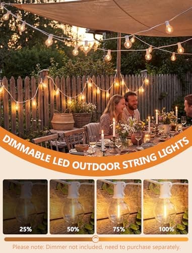 25Ft LED Outdoor String Lights, G40 Globe Patio String Lights Waterproof with 27 Shatterproof Bulbs, Hanging Outdoor Lights for Backyard Garden Bistro Wedding Party Christmas Decorations, White - Thumbnail 4