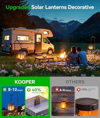 KOOPER 4 Pack Solar Lanterns Outdoor Waterproof, Upgraded Flickering Flame Modes + Constant Modes Hanging Solar Lantern Lights for Outside, Lanterns Decorative Outdoor for Garden Table Yard Tree Decor - Thumbnail 5