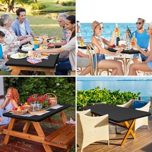 homing Rectangle Table Cloth Cover, Waterproof Polyester Elastic Fitted Tablecloth, Fits for 6 Foot Folding Tables, Washable Table Protector for Picnic, Camping, Outdoor, Easter (Black, 30" x 72") - Thumbnail 6