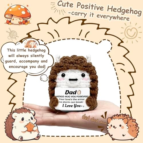 Valentines Day Birthday Dad Gifts from Daughter Son Wife for Dads Fathers Men Present, I Love You Dad Gift for Daddy Papa Bonus Step Father, Crochet Hedgehog Gift Ideas - Thumbnail 2