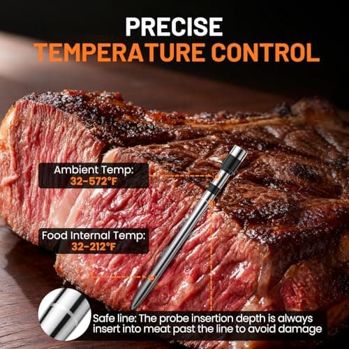 Smart Bluetooth Wireless Meat Thermometer, Real-Time Monitoring Control Digital Thermometer with Smart App, Meat Probe IP67 Waterproof High Accuracy Perfect for BBQ, Oven, Grill & Smoker - Thumbnail 4