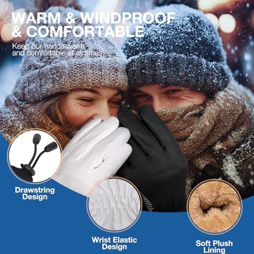 SIMARI Winter Waterproof Warm Gloves Women Men with Touchscreen Fingers, Ski Snow Windproof for Cold Weather Thermal, for Running Hiking Driving Cycling Outdoor Sports Daily Work (White S) - Thumbnail 2