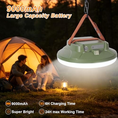 CREATE BRIGHT Camping Lights 9000mAh Rechargeable LED Lantern, Outdoor Camping Lantern with 4 Light Modes & Tripod Mount , Tent Light for Emergency, Photography, Repair, Hurricane - Thumbnail 4