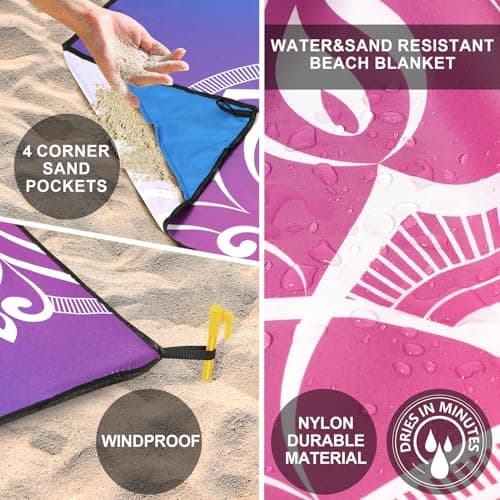 AISPARKY Beach Blanket Waterproof Sandproof, Oversized Large Beach Mat 79" X 83"/120"x108" for 1-8 Adults, Quick Drying&Compact&Lightweight, Picnic Mat Vacation Essentials for Beach Camping Travel - Thumbnail 5