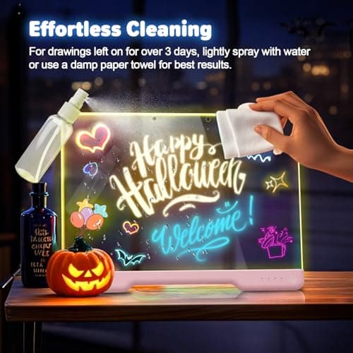 16-Inch Rechargeable LED Drawing Board, 9-Color Light Modes, Neon Art Dry Erase Light Up Doodle Glow Pad with Built-in Stand, Sketching Gift Toy for Kids/Girls/Teens, 5 Markers & Tracing Book - Thumbnail 6
