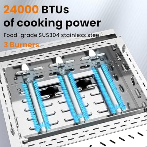 COWSAR 3-Burner Portable Tabletop Grill, 24000 BTU Stainless Steel Non-Stick Outdoor Portable Propane Griddle for Camping RV Backyard BBQ - Thumbnail 3