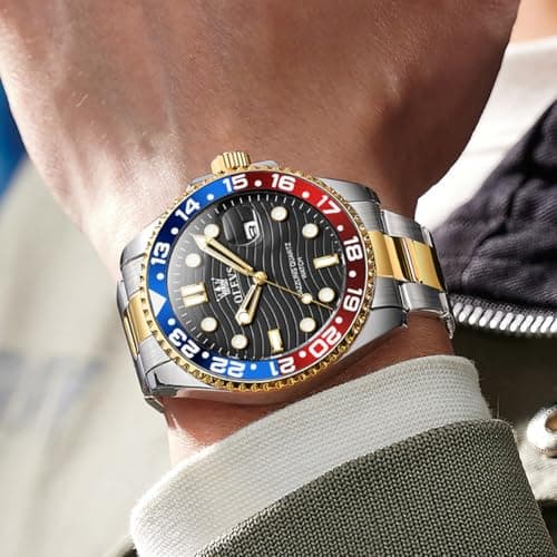 OLEVS Luxury Watches for Men Black Face Two Tone Mens Watch Casual Stainless Steel Waterproof Watch for Men Analog Quartz Day Date Fashion Men's Wrist Watches Relojes para Hombres - Thumbnail 4