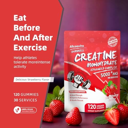 NSF Certified Creatine Gummy - Creatine Monohydrate Gummies 5000mg for Men & Women -120 Gummies Advanced Formula, Muscle Strength, Muscle Builder, Energy Boost, Pre-Workout Supplement-Strawberry - Thumbnail 6