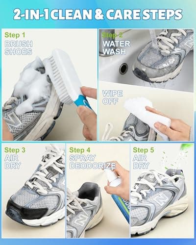 Jevvu Shoe Cleaner & Deodorizer Kit, 2-in-1 Shoe Cleaner & Odor Eliminator Spray for White Shoes, Leather, Canvas & More - Thumbnail 6