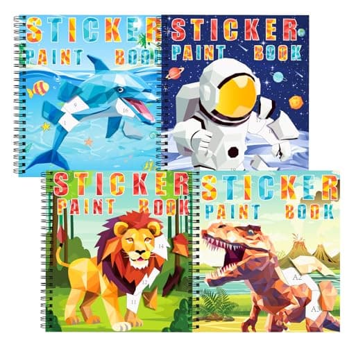 homicozy 4PCS Sticker Paint Books for Kids Ages 4-10,Dinosaur Astronaut Ocean Animals Designs Paint By Stickers,Sticker By Numbers,Party Birthday Gifts for Boys 4-10,Create 40 Pictures At a Time - Image 1
